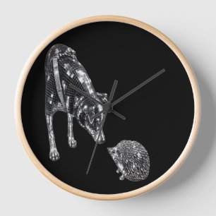 Dog and Hedgehog Wall Clock   Unique Animal Lover 