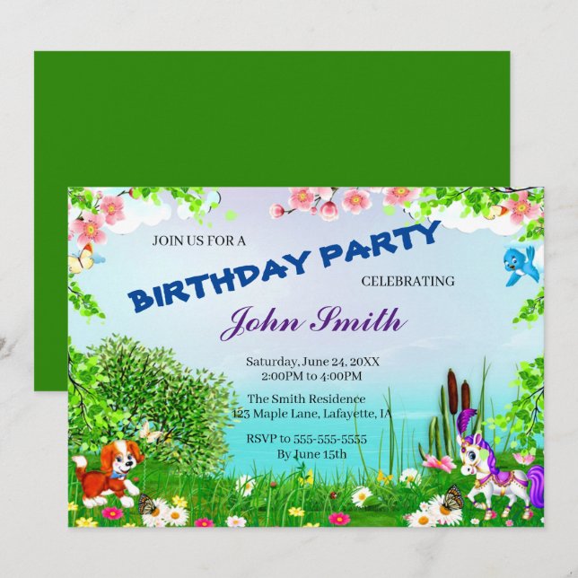 Dog And Horse Birthday Party Invitation (Front/Back)