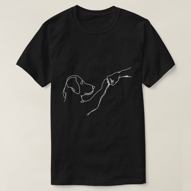 Dog and Human Fist Bump Line Art T-Shirt (Design Front)