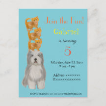 Dog and Kittens, birthday party invitation