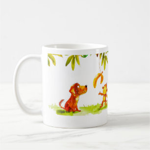 Dog and Monkey Cartoon Coffee Mug
