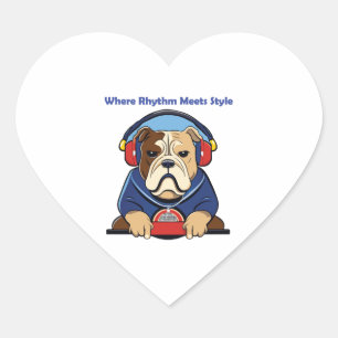 Dog and Music-Inspired Graphic Design Heart Sticker