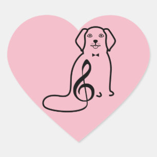 DOG AND MUSIC NOTE HEART STICKER