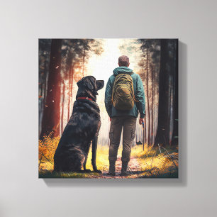 Dog and Owner Relaxing in Tranquil Forest Canvas Print