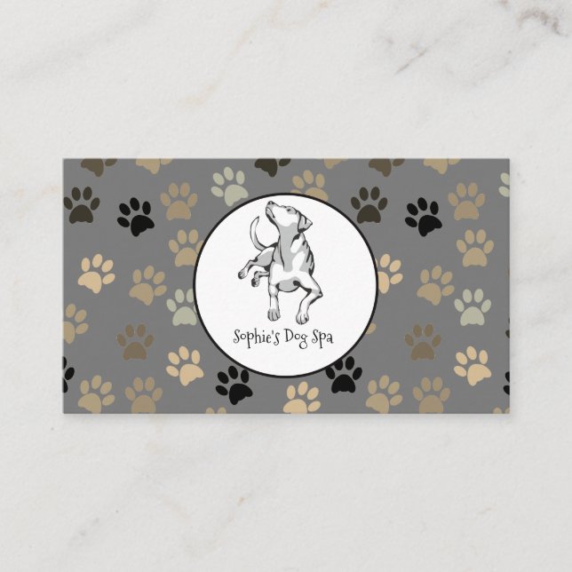 Dog And Paw Print Pattern Dog Grooming Spa Business Card (Front)