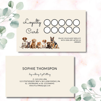 Dog and pets dog walking loyalty card