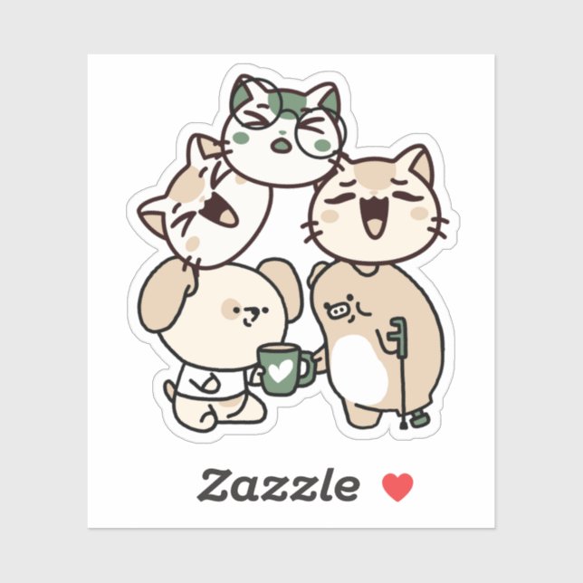 Dog and Pig with Walking Cane Sharing Coffee (Sheet)