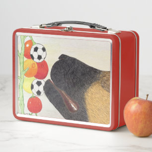 Dog and tomatoes metal lunch box