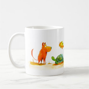 Dog and Tortoise Cartoon Coffee Mug