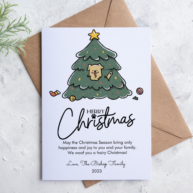 Dog and Tree Pet Lover Christmas Flat Holiday Card (Creator Uploaded)