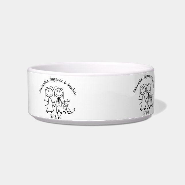 Dog and Two Brides Wedding Couple Personalised Bowl (Left)