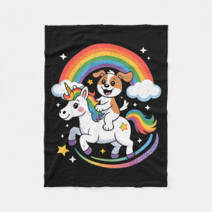 Dog And Unicorn Space Galaxy Rainbow Dogs Fleece Blanket