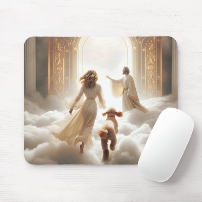 Dog and Woman at Heavenly Gates Mouse Mat (With Mouse)