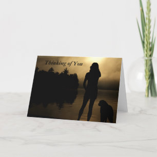 Dog and Woman Lake Silhouette Card
