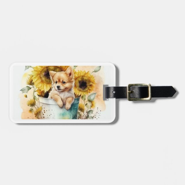 dog Aquarell Luggage Tag (Front Horizontal)