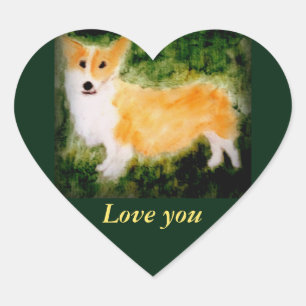 Dog Art Cute Corgi Love Custom Heart Sticker