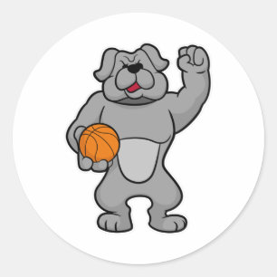 Dog as Basketball player with Basketball ball Classic Round Sticker