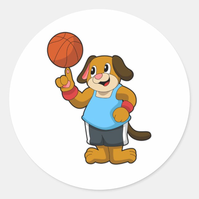 Dog as Basketball player with Basketball Classic Round Sticker (Front)