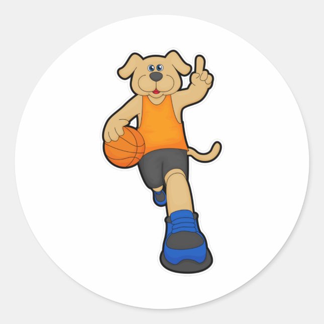 Dog as Basketball player with Basketball Classic Round Sticker (Front)