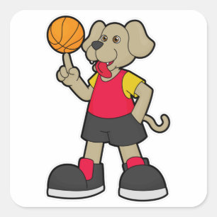 Dog as Basketball player with Basketball Square Sticker