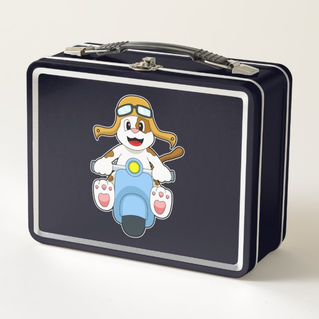Dog as Biker with Scooter.PNG Metal Lunch Box (Front)