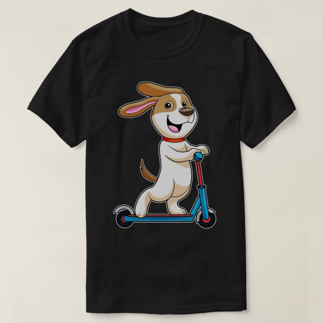 Dog As Biker With Scooter  T-Shirt (Design Front)