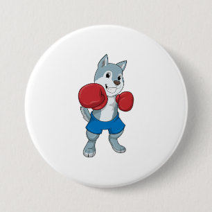 Dog as Boxer with Boxing gloves 7.5 Cm Round Badge