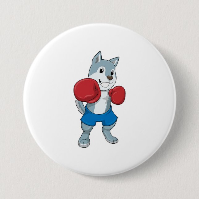 Dog as Boxer with Boxing gloves 7.5 Cm Round Badge (Front)