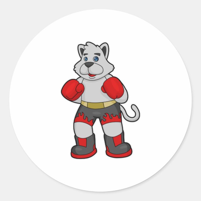 Dog as Boxer with Boxing gloves Classic Round Sticker (Front)