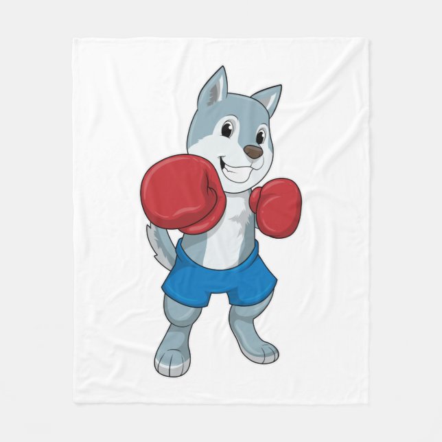 Dog as Boxer with Boxing gloves Fleece Blanket (Front)