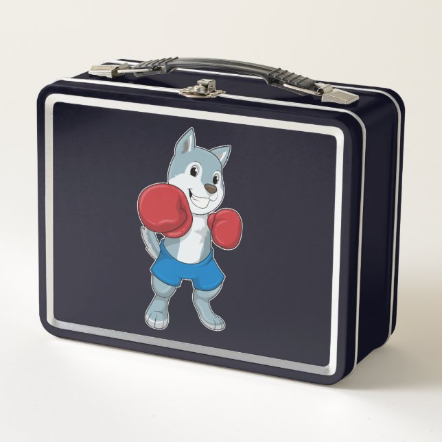 Dog as Boxer with Boxing gloves Metal Lunch Box (Front)