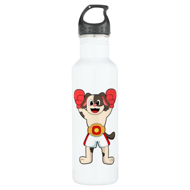 Dog as Boxing champion with Belt & Boxing gloves 710 Ml Water Bottle (Front)
