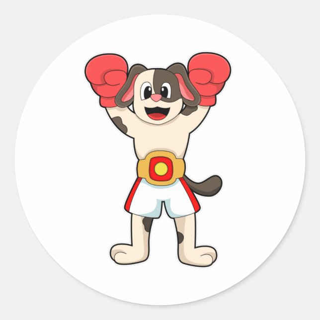 Dog as Boxing champion with Belt & Boxing gloves Classic Round Sticker (Front)