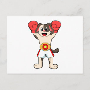 Dog as Boxing champion with Belt & Boxing gloves Postcard
