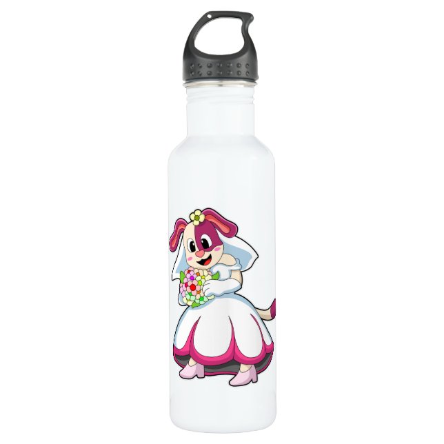 Dog as Bride with Wedding dress & Flowers 710 Ml Water Bottle (Front)