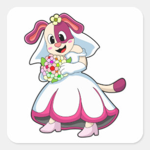 Dog as Bride with Wedding dress & Flowers Square Sticker