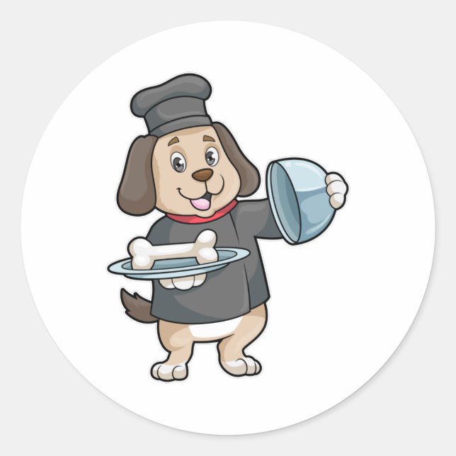Dog as Chef with Platter & Bones Classic Round Sticker (Front)