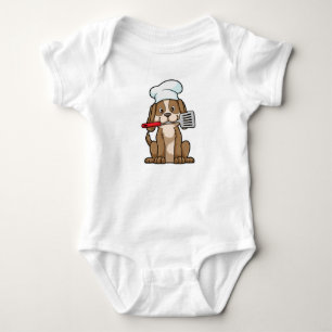 Dog as Cook with Chef's hat & Spatula Baby Bodysuit