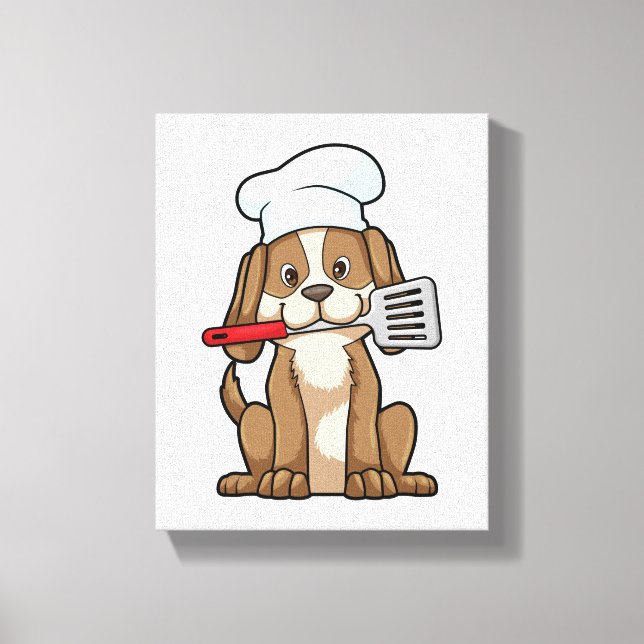 Dog as Cook with Chef's hat & Spatula Canvas Print (Front)