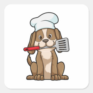 Dog as Cook with Chef's hat & Spatula Square Sticker