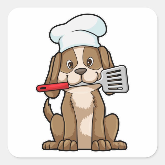 Dog as Cook with Chef's hat & Spatula Square Sticker (Front)