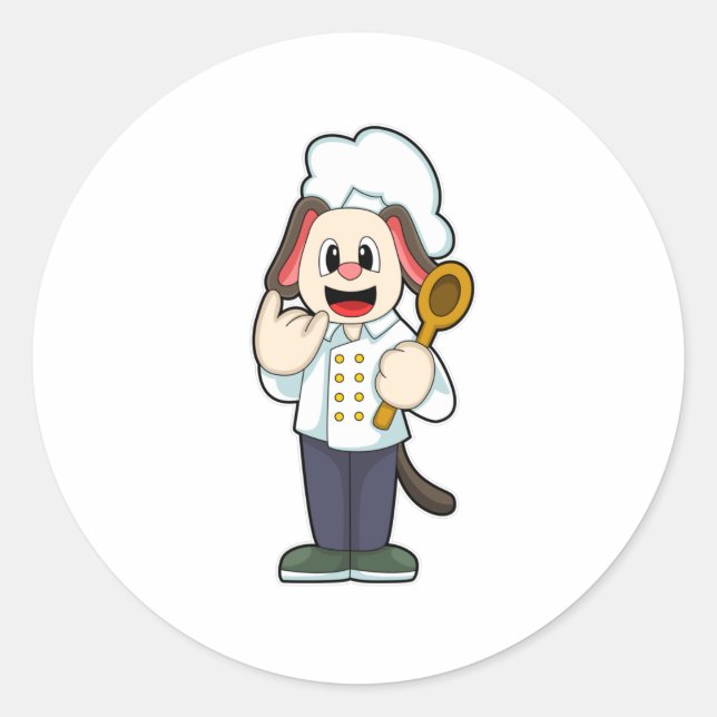 Dog as Cook with Wooden spoon & Cooking apron Classic Round Sticker (Front)