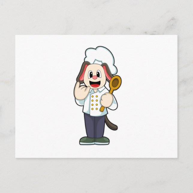 Dog as Cook with Wooden spoon & Cooking apron Postcard (Front)