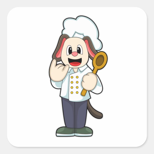 Dog as Cook with Wooden spoon & Cooking apron Square Sticker (Front)