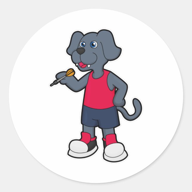 Dog as Dart player with Darts Classic Round Sticker (Front)