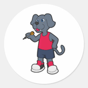 Dog as Dart player with Darts Classic Round Sticker