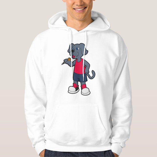 Dog as Dart player with Darts Hoodie (Front)