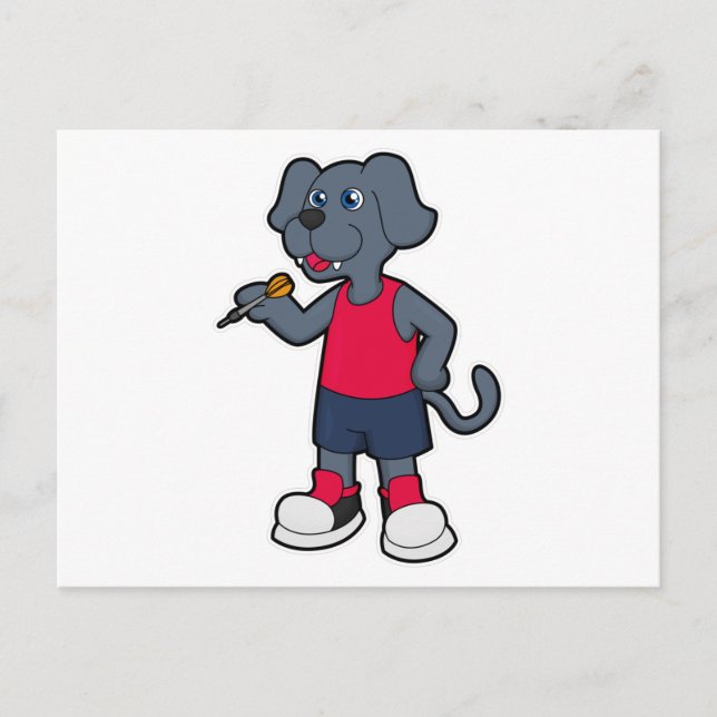 Dog as Dart player with Darts Postcard (Front)