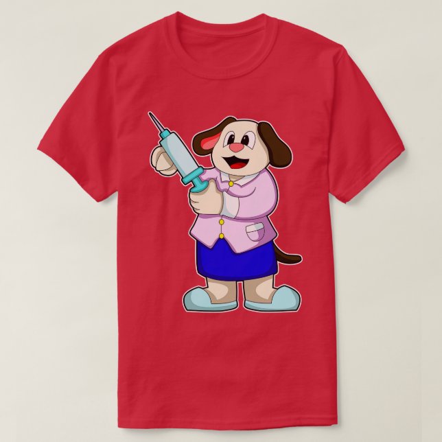 Dog as Doctor with Syringe 1 T-Shirt (Design Front)