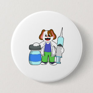 Dog as Doctor with Syringe 7.5 Cm Round Badge